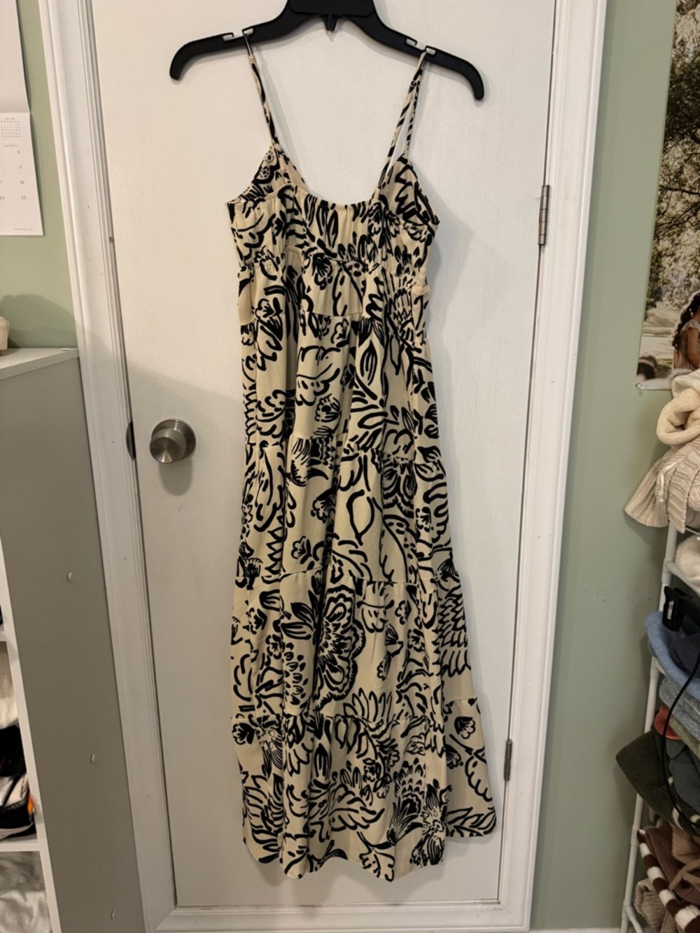 Beige and Black Floral Maxi Dress - Sleeveless V-Neck - Picture 5 of 5